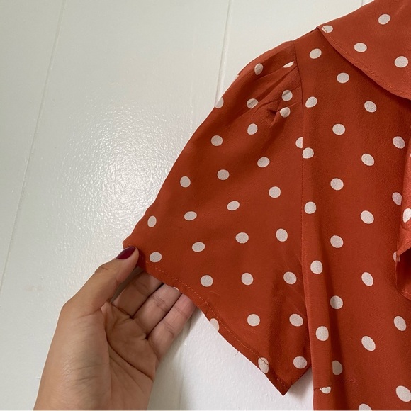 Réalisation Par Valentina Ruffle Mini Dress - Rust Polka Dot Size Small - Picture 7 of 9